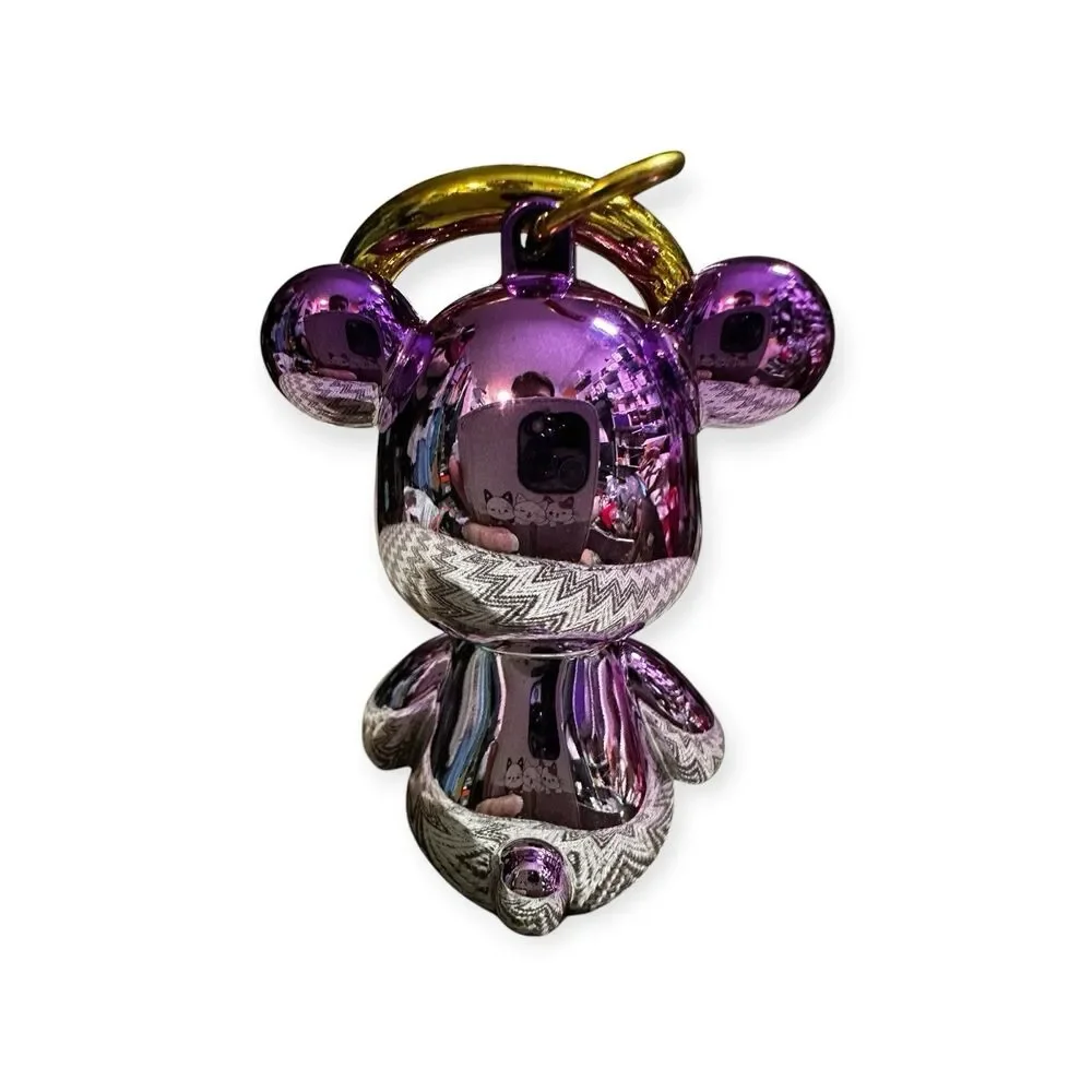 Teddy Bear Rhinestone Purple Bling Keychain Bag Charm, Wristlet